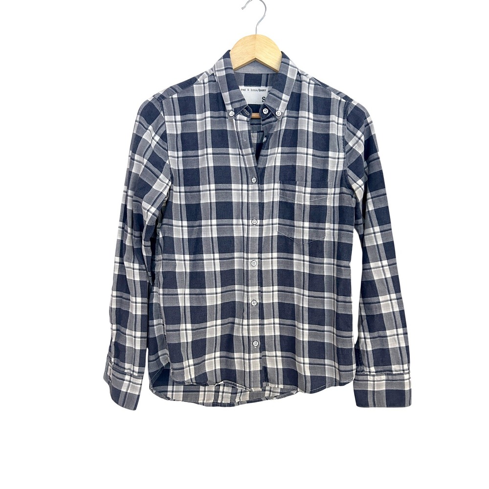 Rag & Bone Womens Blue White Plaid Cotton Button Down Shirt Small RN108879